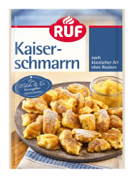 RUF Kaiserschmarrn nach traditioneller Art ohne Rosinen, super fluffiger Teig, schnell und einfach zubereitet mit nur Milch und Ei, klassischer österreichischer Genuss, 1 x 165 Kaiserschmarrn 1 x 165 g