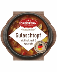DREISTERN Gulaschtopf 400g I Mit Rindfleisch & Gemüse I Herzhaftes Fertiggericht in Mikrowellenschale I Lange Haltbarkeit dank natürlicher Konservierung I Hausmacher Qualität 400 g (1er Pack) Angebot bei HelloDeals
