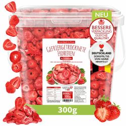 ERDBEEREN GEFRIERGETROCKNET 300g, fruchtige gefriergetrocknete Erdbeeren in Scheiben, gefriergetrocknete Früchte, frei von Zusatzstoffen, in Deutschland hergestellt