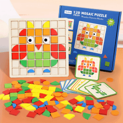 Jastown 120pcs Kreative Mosaik-Puzzle,Hölzerne Muster Blöcke Set,Form Matching Game,Montessori Spielzeug ab 3 4 5 6 Jahre,Tangram Kinder,Sensorische Feinmotorik Konzentrationsspiele Lernspiele