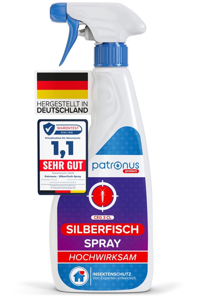 Patronus Silberfisch-Spray mit Sofortwirkung 500 ml - effektives Abwehr-Mittel gegen Silberfische & Papierfische - hochwirksame Alternative zu Silberfisch-Köderdose & Falle, mit dezentem Zitrusduft 500ml