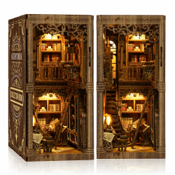 Book Nook Kit - (Classic Edition) - DIY Miniatur Holzpuzzle | Vintage Book Collection Room mit LED-Lichtern | 3D Puppenhaus Buchstütze für Bücherregal Dekoration | Kreatives Geschenk für Leser