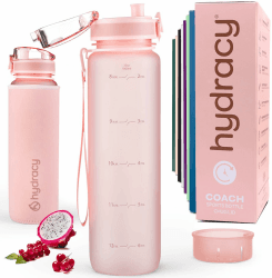 Hydracy Trinkflasche mit Fruchteinsatz - 1L Wasserflasche - BPA-freie Trinkflasche mit Zeitmarkierung Auslaufsichere Sportflasche - Kondensationsfrei für Sport und Outdoor 1L - Schnelltrink Rosa Gold