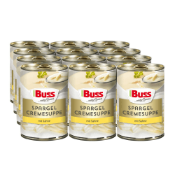 Buss Klassische Suppen - Spargelcremesuppe verfeinert mit Sahne - Besonders cremige Spargelsuppe - Schnelle vegetarische Fertiggerichte zum Aufwärmen in Mikrowelle & Topf - Lange haltbar - 12 x 400g Angebot bei HelloDeals
