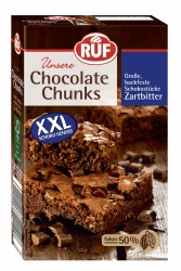 RUF Chocolate Chunks Zartbitter, Backfeste, dunkle Schokoladen-Tropfen, XXL Schoko-Drops zum Backen, vegane Schokoladen-Stücke, glutenfrei, 1x100g Zartbitter 100g