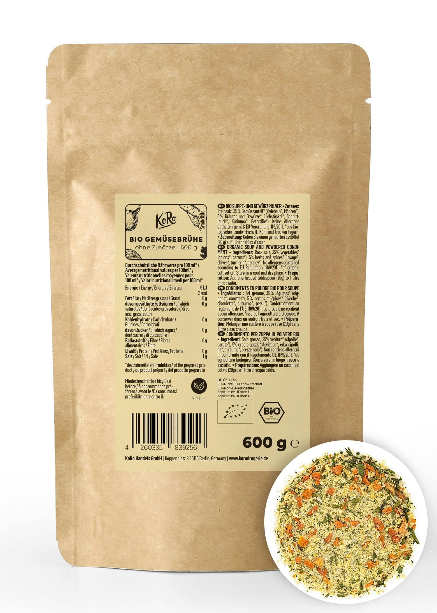 KoRo - Bio Gemüsebrühe 600 g - Vegan und rein pflanzlich ohne Zusatzstoffe Gemüsebrühe 600 g 600 g (1er Pack) Angebot bei HelloDeals