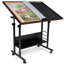Becko US Jigsaw Puzzle Table Puzzle Board with Cover Puzzle Easel Tilting Table with Height Adjustment for Up to 1500 Pieces, Enclosed with 4 Wheels (Brown) Braun
