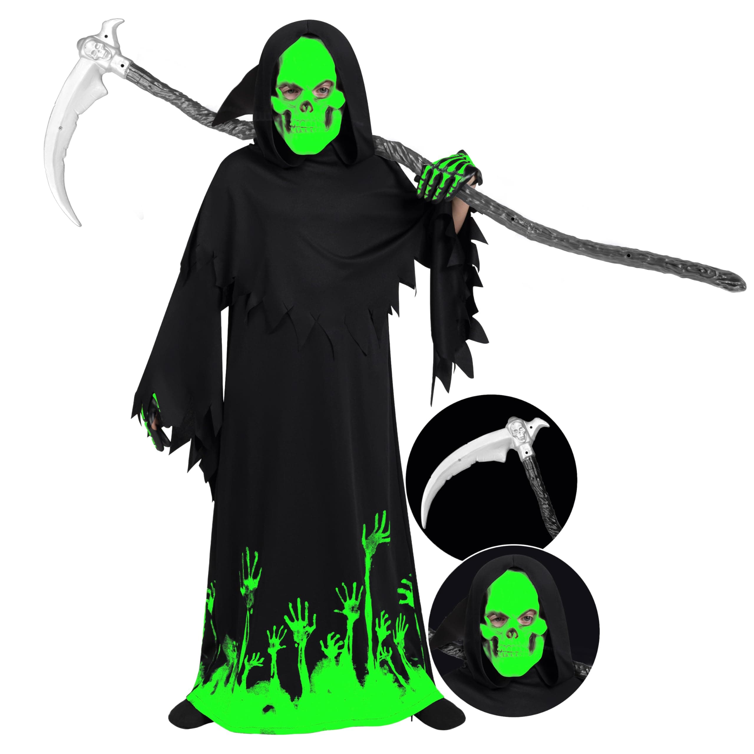 Spooktacular Creations Im Dunkeln leuchtendes Sensenmann-Kostüm für Jungen, Halloween-Kostüme für Kinder, Jungen (XX-L (14-16)) Medium (8 - 10 Jahre) Angebot bei HelloDeals