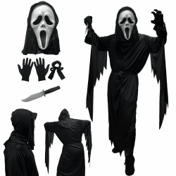 halloween scream costume,screaming ghost costume,Erwachsene und Kinderschwarz scream kostüm,geist scream mask,Halloween Party Ganzkörperkostüm mit Scream Mask und Handschuhe und Messer Kind-XL Angebot bei HelloDeals