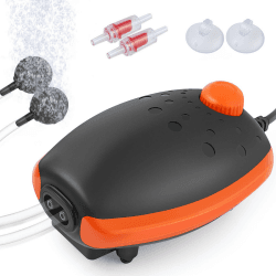 FEDOUR 3W Leise Aquarium Luftpumpe, 300L/H Sauerstoffpumpe leistungsstarker Belüfter für Aquarien bis zu 450L, mit Allem Zubehör Orange