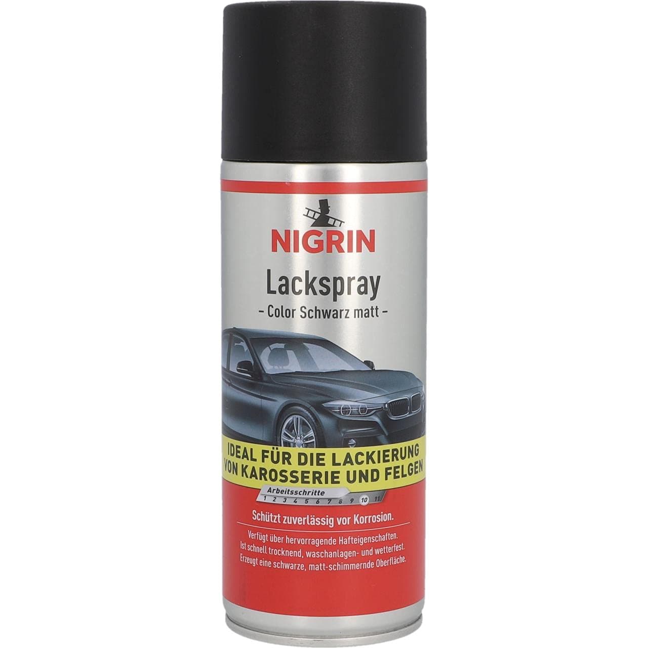 NIGRIN Lackspray, 400 ml, mattschwarzer Autolack, schützt Felgen und Karosserie vor Rost, schnell trocknend, Schwarz 400 ml (1er Pack) Angebot bei HelloDeals