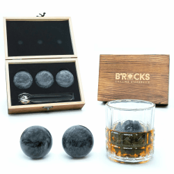 B'ROCKS Premium Kühlsteine | Whisky Steine Set | Geschenkset 3 Granit Steinkugeln 5cm Ø mit Zange | Elegante Holzkiste | Wiederverwendbar | Barzubehör | Whisky on The Rocks Angebot bei HelloDeals