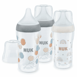 NUK Perfect Match Babyflaschenset | Ab 3 Monate | Passt sich dem Baby an | Temperature Control | Anti-Colic | 260 ml | BPA-frei | Silikontrinksauger, Medium | Regenbogen und Zweig | 3 Stück 3 stück (1er Pack) Zweig Angebot bei HelloDeals