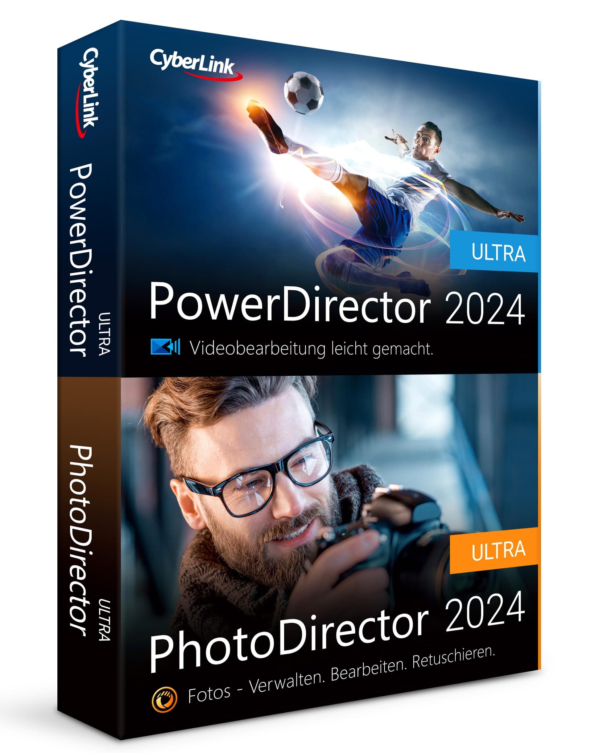 CyberLink PowerDirector 2024 Ultra & PhotoDirector 2024 Ultra, Benutzerfreundliches Videobearbeitungsprogramm für PC mit Greenscreen, Screen Recorder, Leistungsstarkes Bildbearbeitungsprogramm [Box] Box Bundle Edition (Win) Dauerlizenz