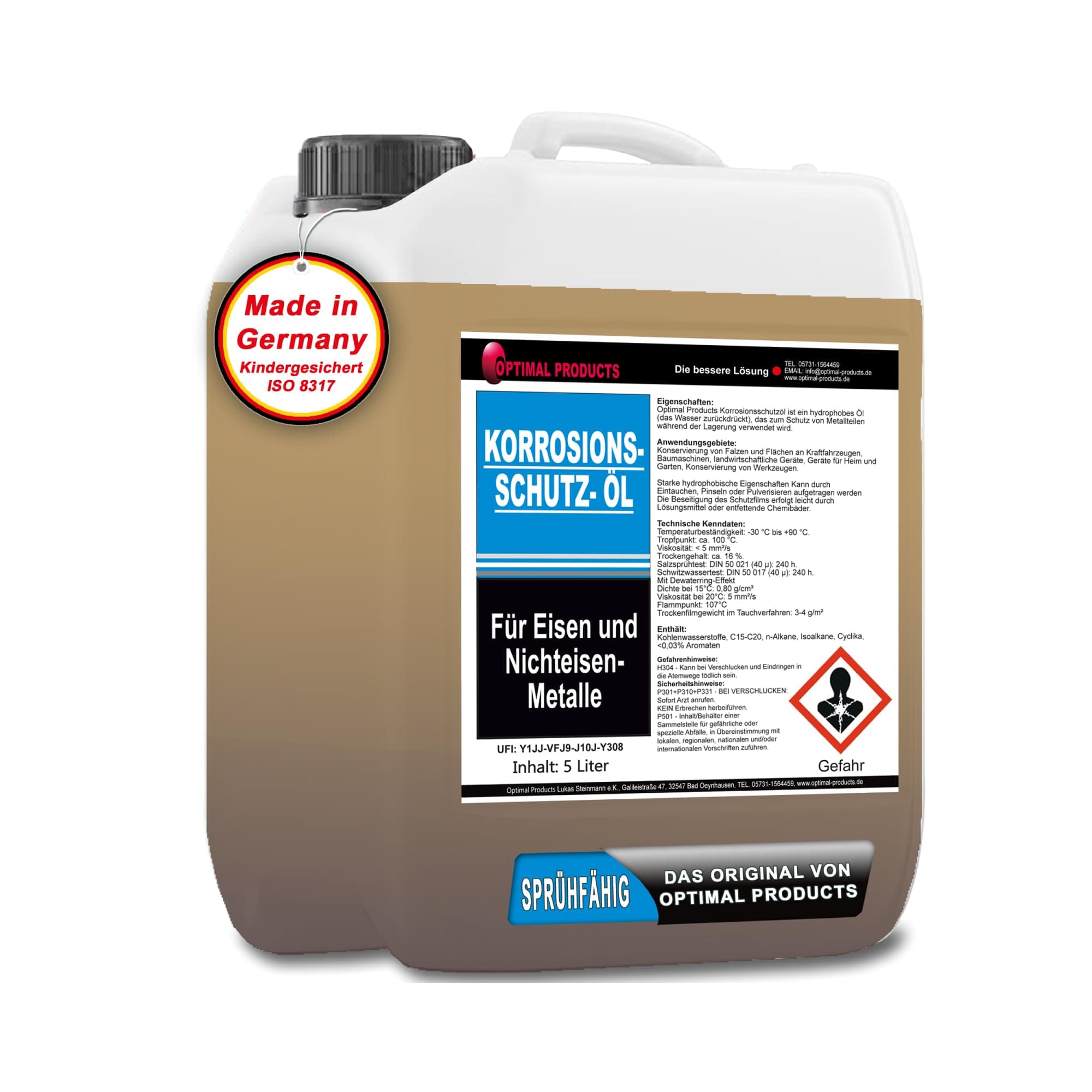 Optimal Products Korrosionsschutzöl 5l I Sprühöl Korrosionsschutz mit rosthemmender Wirkung I Bildet fest haftenden wasserabstoßenden Film I Schmieröl Angebot bei HelloDeals