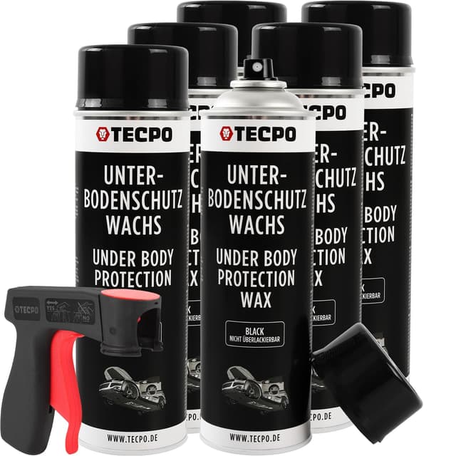 TECPO Wachs Unterbodenschutz Spray, 6X 500ml mit Handgriff Unterbodenschutzwachs Karosserieschutz Wachsunterbodenschutz Steinschlagschutz Wax Schutzwachs Rostschutz 6x 500 ml