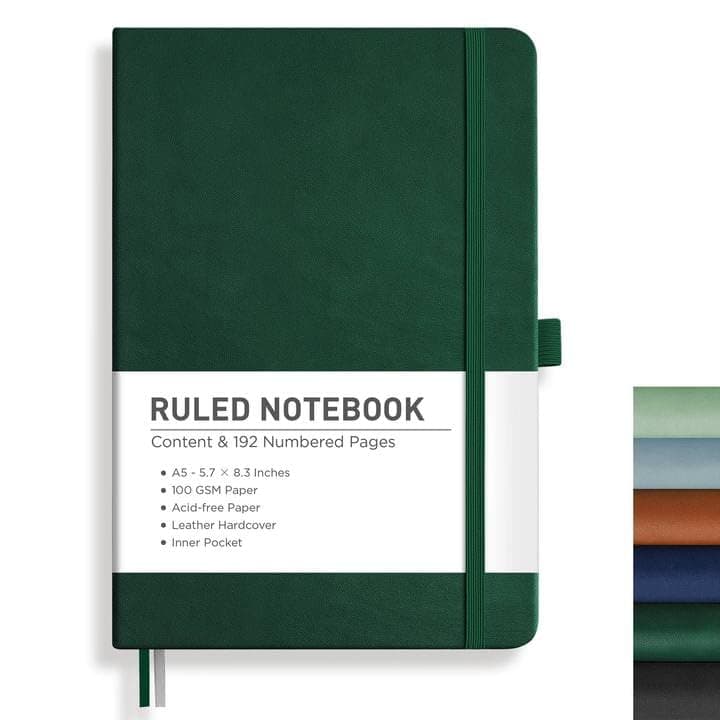 RETTACY Notizbuch Liniert A5, Journal Tagebuch mit 192 nummerierten Seiten,100gsm Notizbücher, Innentasche, Hardcover Buch für Büro Schule Arbeit Frauen Männer, 14.8 x 21cm - Dunkelgrün Dunkelgrün A5 Angebot bei HelloDeals