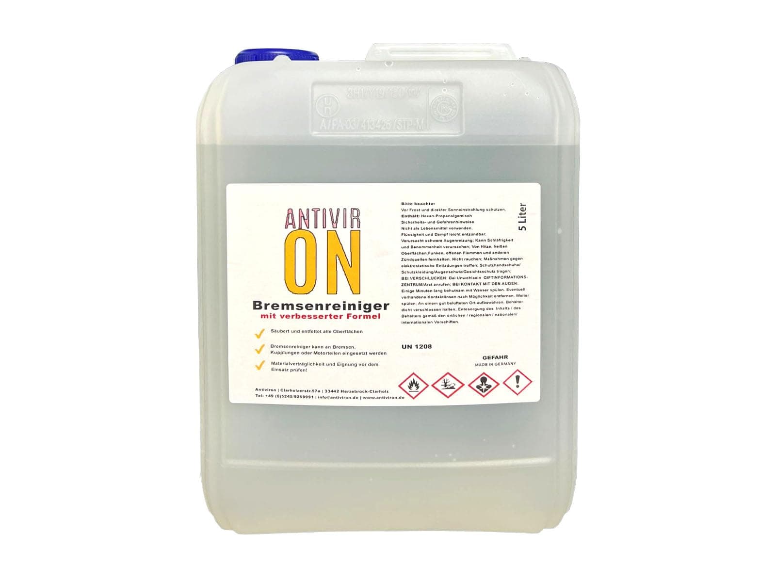 ANTIVIR ON Bremsenreiniger 5L Entfetter Reiniger Montagereiniger Teilereiniger [1x5L]