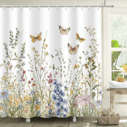 APROPHIC Duschvorhang Blumen 180x180, Schmetterling Duschvorhänge für Badezimmer, Pflanzen Badewanne, Wasserdicht Duschvorhang Textil mit 12 Haken, Maschinenwaschbar Schmetterlinge-5