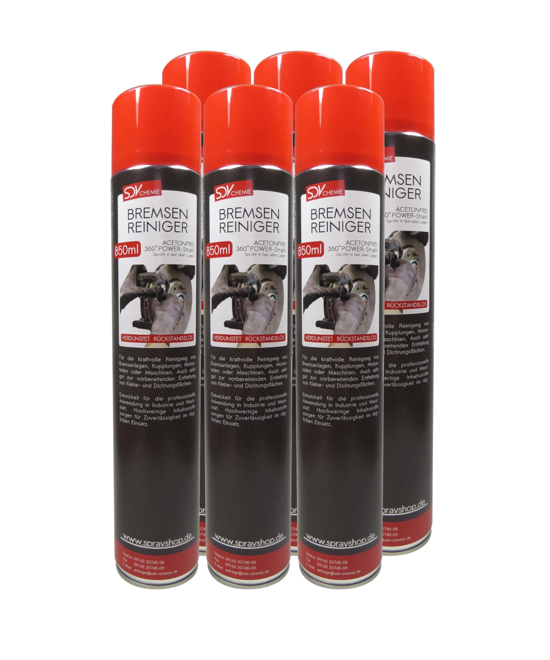 SDV Chemie Bremsenreiniger Spray 6X 850 ml Power Brake Cleaner 360° Ventil Teilereiniger