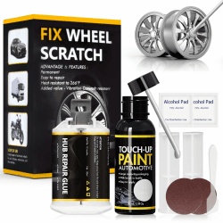 Alufelgen Reparatur Set, Felgen Reparaturset Silber, Felgen Reparaturset, Alufelgen Lack, Geeignet zum Reparieren von Kratzern, Oxidation, Korrosion, Dellen usw, an Rädern, Silber