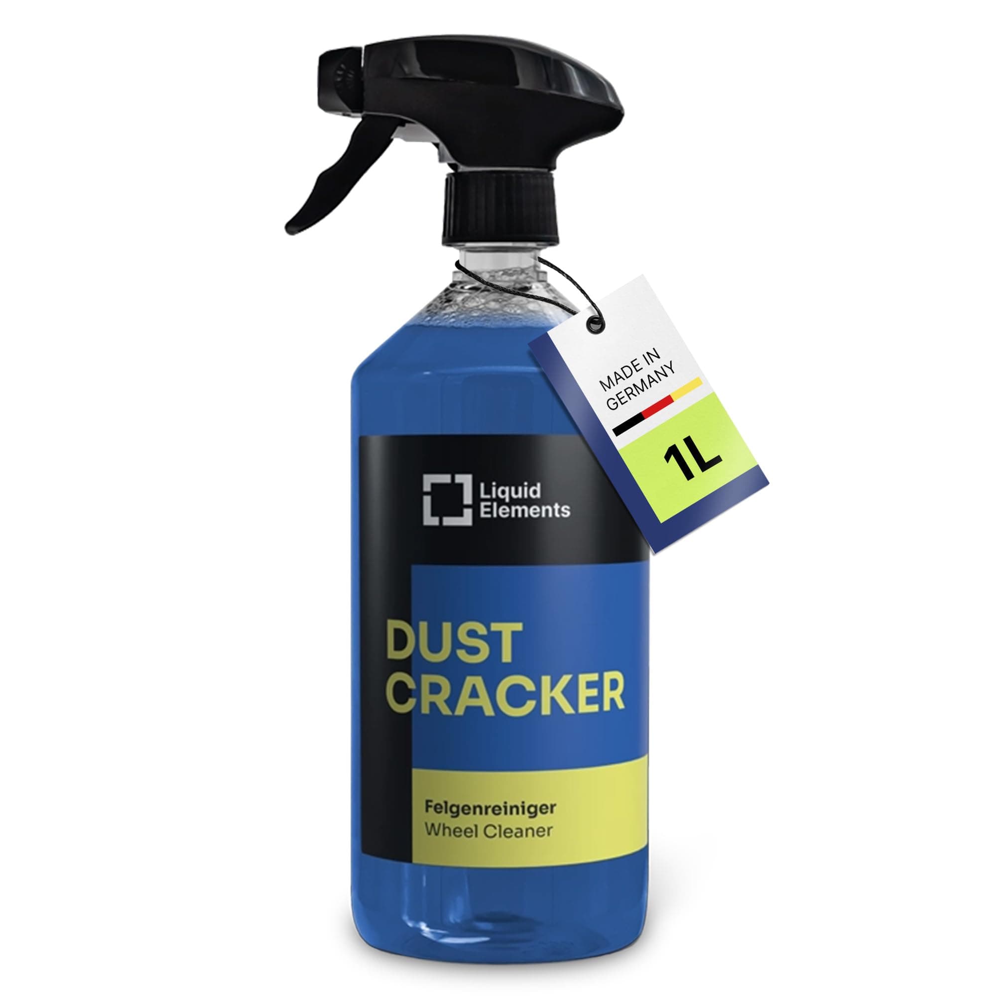 Liquid Elements – Felgenreiniger Dust Cracker 1 Liter – Auto Reiniger für alle Felgentypen wie Alufelgen & Stahlfelgen – säurefreier Reiniger mit Wirkindikator – entfernt hartnäckige Verschmutzungen