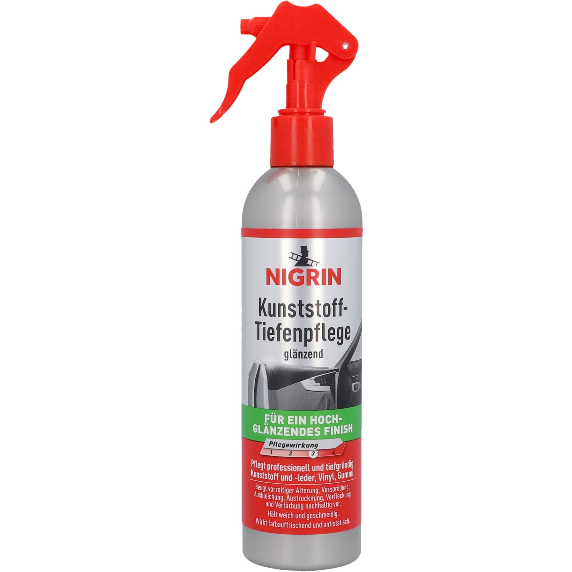 NIGRIN Kunststoff-Tiefenpflege, schützt alle Kunststoffe vor vorzeitiger Alterung, glänzend, 300 ml, Grün Angebot bei HelloDeals