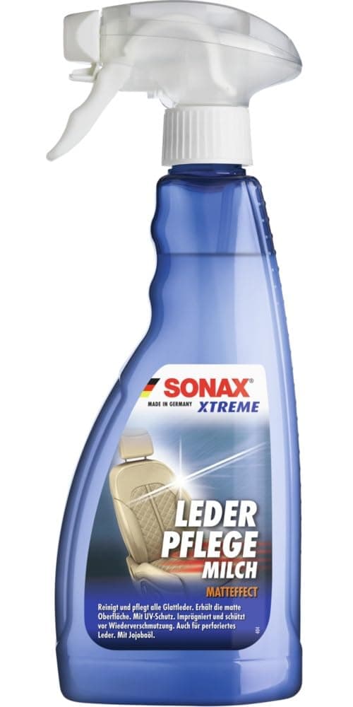 SONAX XTREME LederPflegeMilch (500 ml) Lederreiniger zur schonenden Reinigung und intensiven Pflege von glattem Echt- und Kunstleder, Blau/Art-Nr. 02542410 500 ml (1er Pack) Single