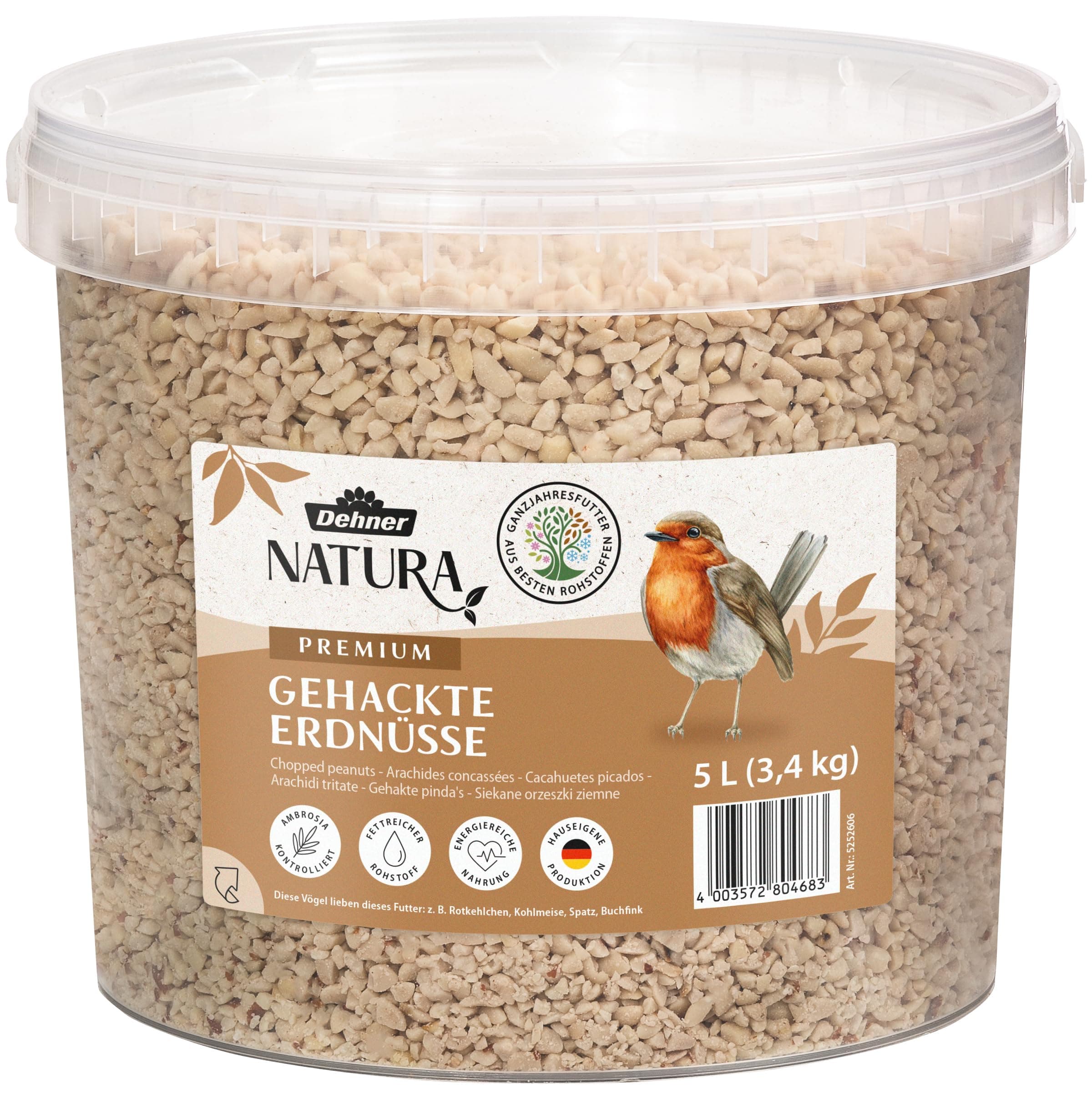 Dehner Natura Premium Wildvogelfutter, gehackte Erdnüsse schalenfrei, Ganzjahresfutter proteinreich / energiereich, hochwertiges Vogelfutter für Wildvögel, 3.4 kg Single