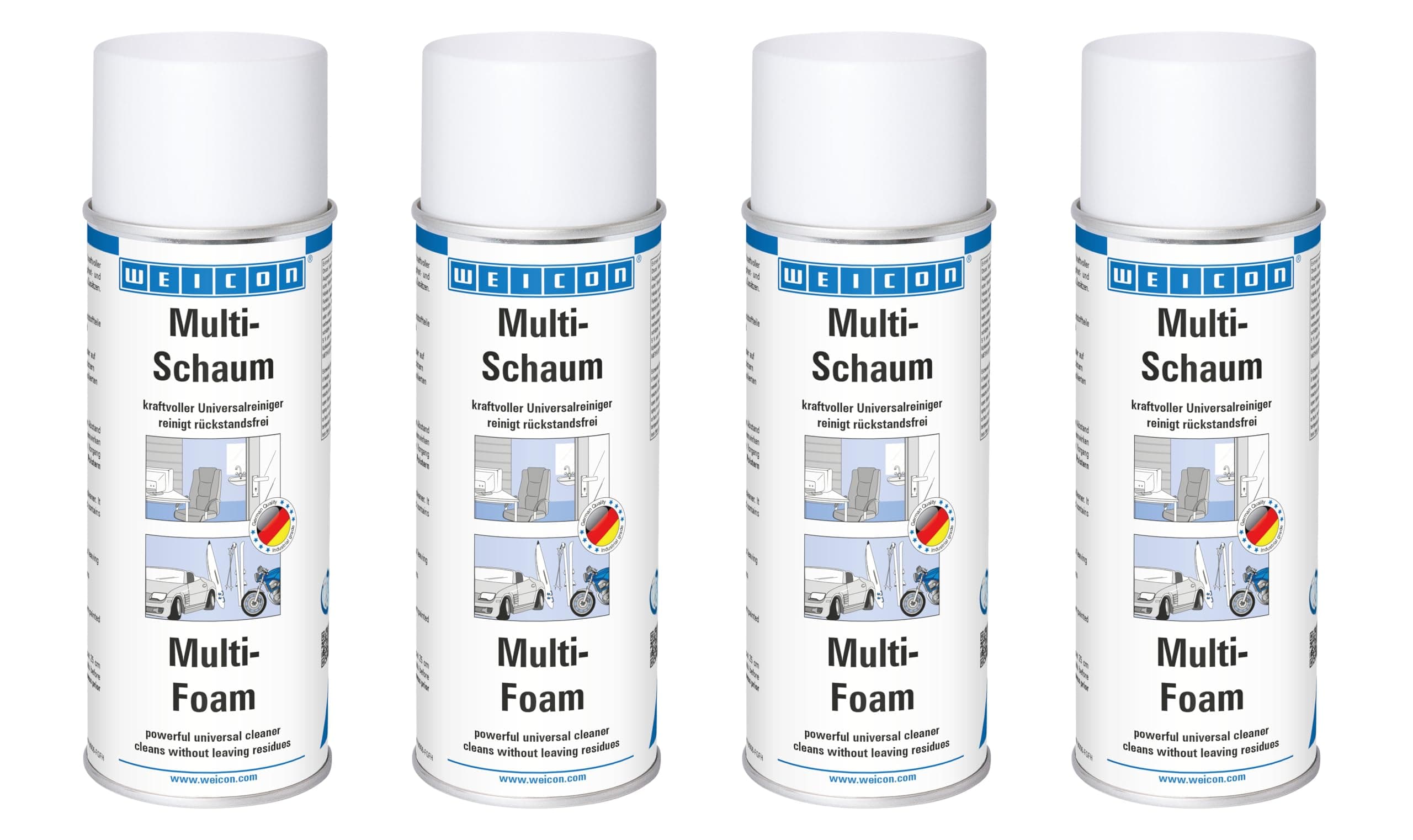 WEICON Multi-Schaum, 400 ml, 4er Set, Schaumreiniger für Polster, Scheiben, Teppich, Metall, Kunststoff, Universalreiniger 400 ml (4er Pack) 4er Set
