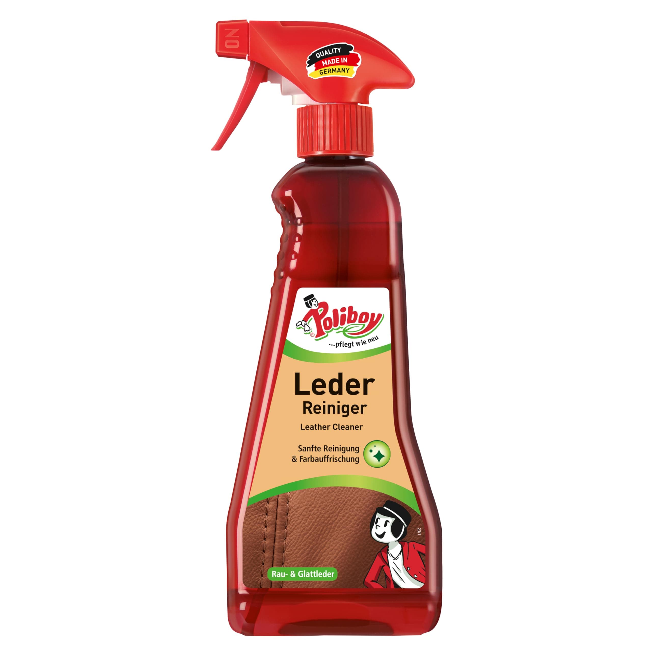 POLIBOY Leder Reiniger - Lederpflegemittel zur Reinigung von Glattleder und Rauleder - Ohne Nachspülen - 1x 375ml - Made in Germany Leder Reiniger 375ml 375 ml (1er Pack)