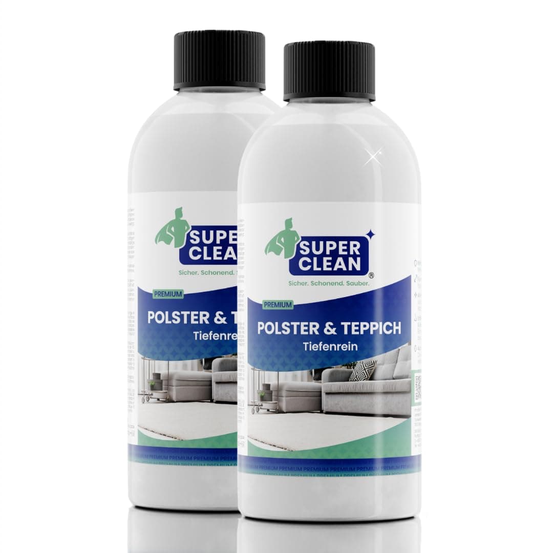 SUPER CLEAN Polster und Teppich Tiefenrein Polsterreiniger Konzentrat für alle Arten von Polstern, Teppichböden, Autositzen, Sofa oder Couch Inhalt: 500 ml 2 x 500 ml