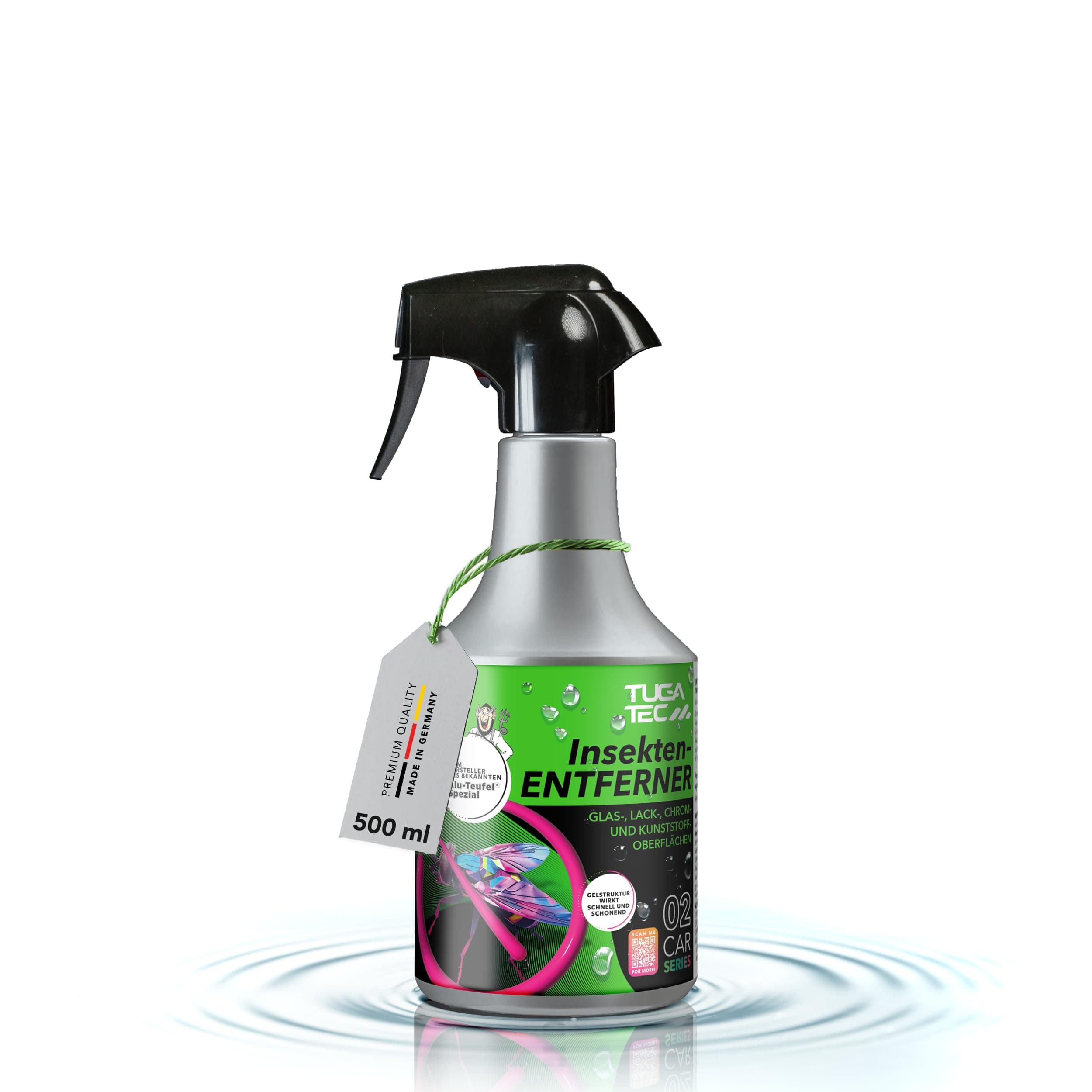 TUGA TEC Insektenentferner Premium 500 mL – Effektiver Insektenreiniger für Lack, Glas, Kunststoff & Chrom – Schonend & pH-neutral – Für Auto, Motorrad, LKW – Made in Germany