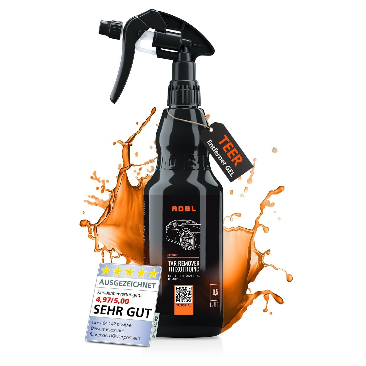 ADBL Tar Remover Thixotropic (500ml) - Hochwirksamer Teer, Harz und Asphaltentferner mit natürlichen Citrusölen - Gel-Formel für langanhaltende Wirkung - Sicher auf Oberflächen, entfernt Fett & Öle