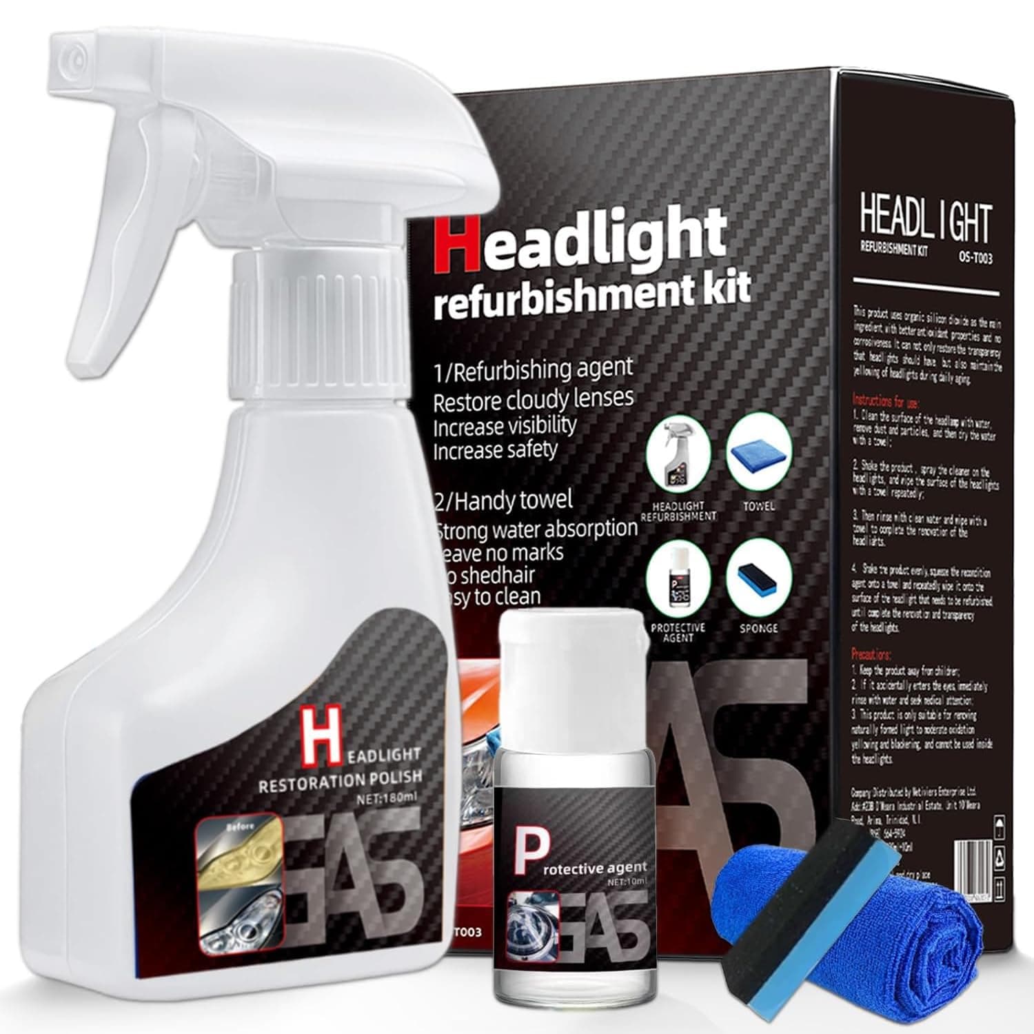 CoyCriter Scheinwerfer Aufbereitung Flüssigkeit Set, Headlight Restoration Kit 180ml, Flüssiges Scheinwerfer Reparaturmittel, Scheinwerfer Polierset für Reinigt Poliert Vermattete Vergilbte