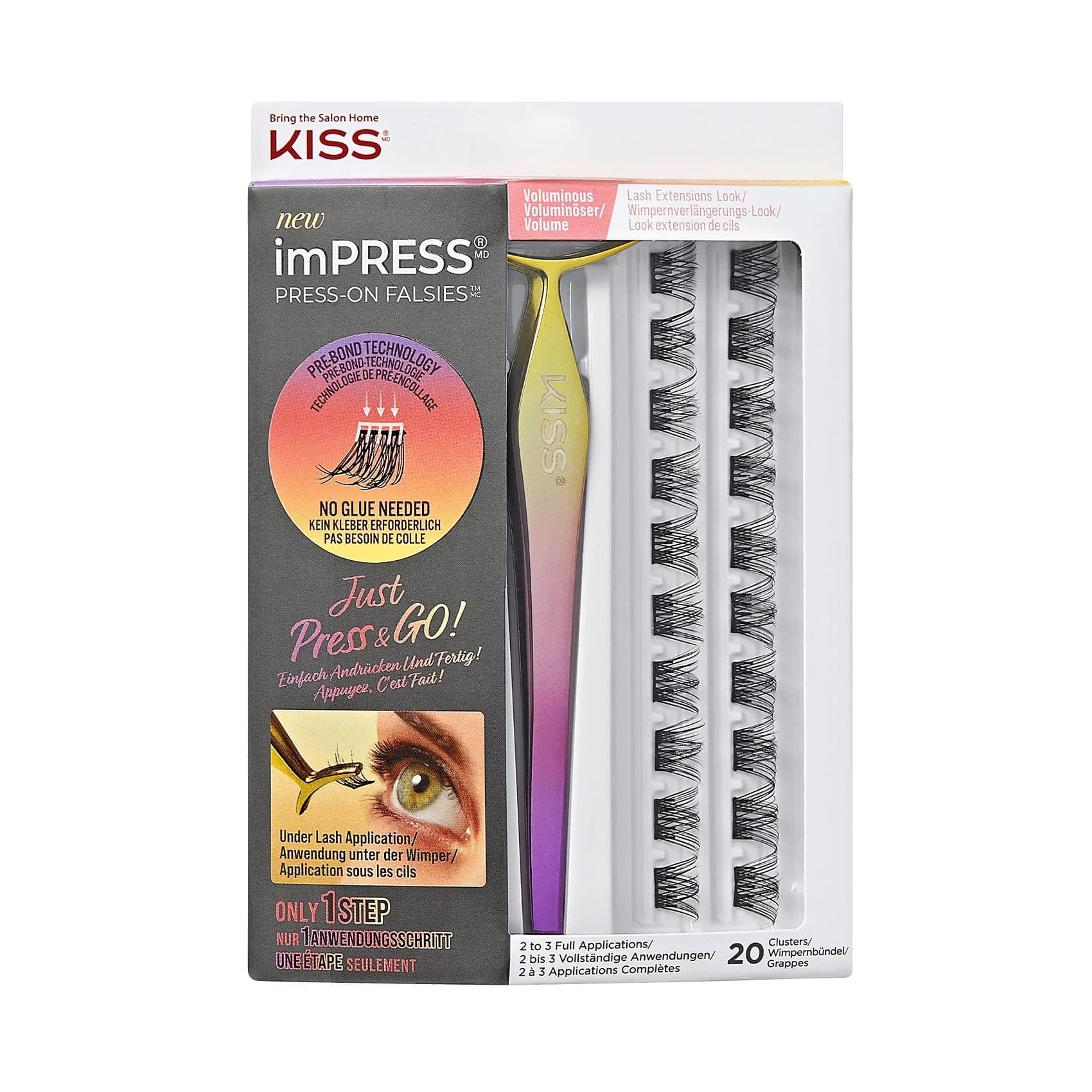 KISS imPRESS Falsies Press On Lashes Selbstklebende Wimpern 1-Step, Volume, Schwarz, Kein Kleber erforderlich, Wimpernverlängerung DIY, 20 Wimpernbüschel und Applikator - Voluminous Valuminous 20 stück (1er Pack) Angebot bei HelloDeals