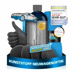 Shiny Freaks Koch Chemie Nano Magic Plast Care (500ml) Kunststoffpflege + Applikator Pads (4Stk.) + Handschuhe + Mikrofasertuch - Auto Farbauffrischung Kunststoffteile außen