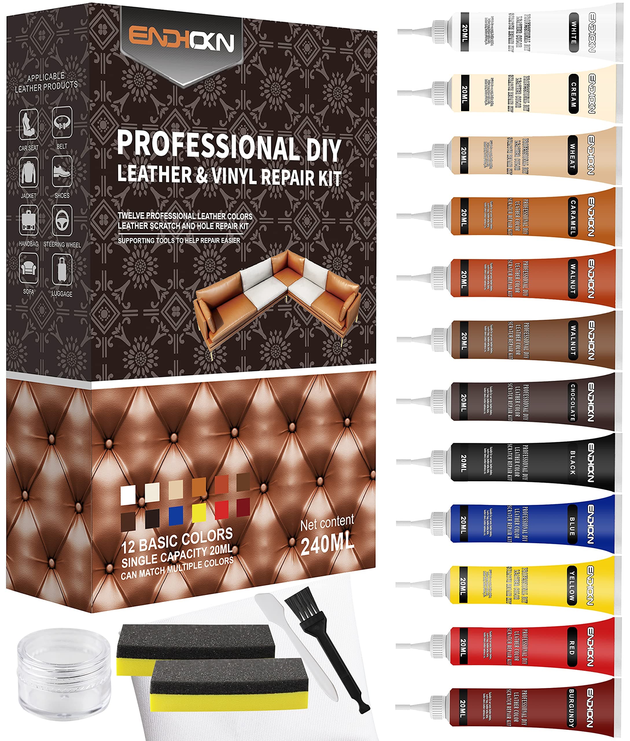 Leder Reparatur Set - Endhokn Leder Autositze, Sofas, Lederbekleidung, Ledertaschen, Gürtel, Reisetaschen Usw Kratzer, Löcher, Verschleiß Kunstleder Reparatur Set（12 Farben） Angebot bei HelloDeals