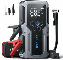 UTRAI Starthilfe Powerbank für Pkw mit Kompressor, 4500A Booster Auto Starthilfe Powerbank bis zu 8,5L Benzin,6.5L Diesel, Starter Powerbank mit LED Taschenlampe, 18W Schnelles