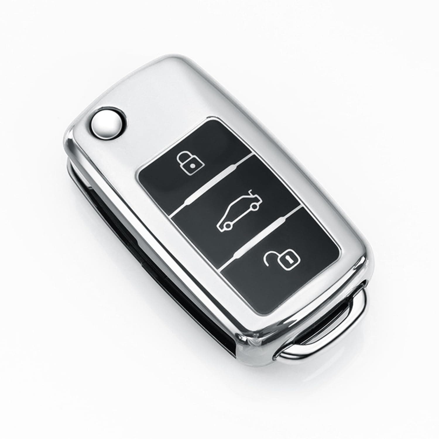 HooRLZ Vw Schlüsselhülle für Vw Caddy Jetta Bora Beetle Golf Polo Passat Scirocco Sharan Touran Tiguan T5 Skoda Seat Ibiza Leon Octavia TPU Silikon Hülle, Golf Autoschlüssel Hülle- 3 Tasten Silber Silver Angebot bei HelloDeals