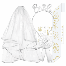 5 Stück JGA Accessoires Frauen, JGA Deko für Junggesellenabschied Frauen - Bride to Be Schärpe, Schleier JGA, Braut Haarreif, Brustabzeichen, Sticker für Brautparty und Hochzeitsfotografie