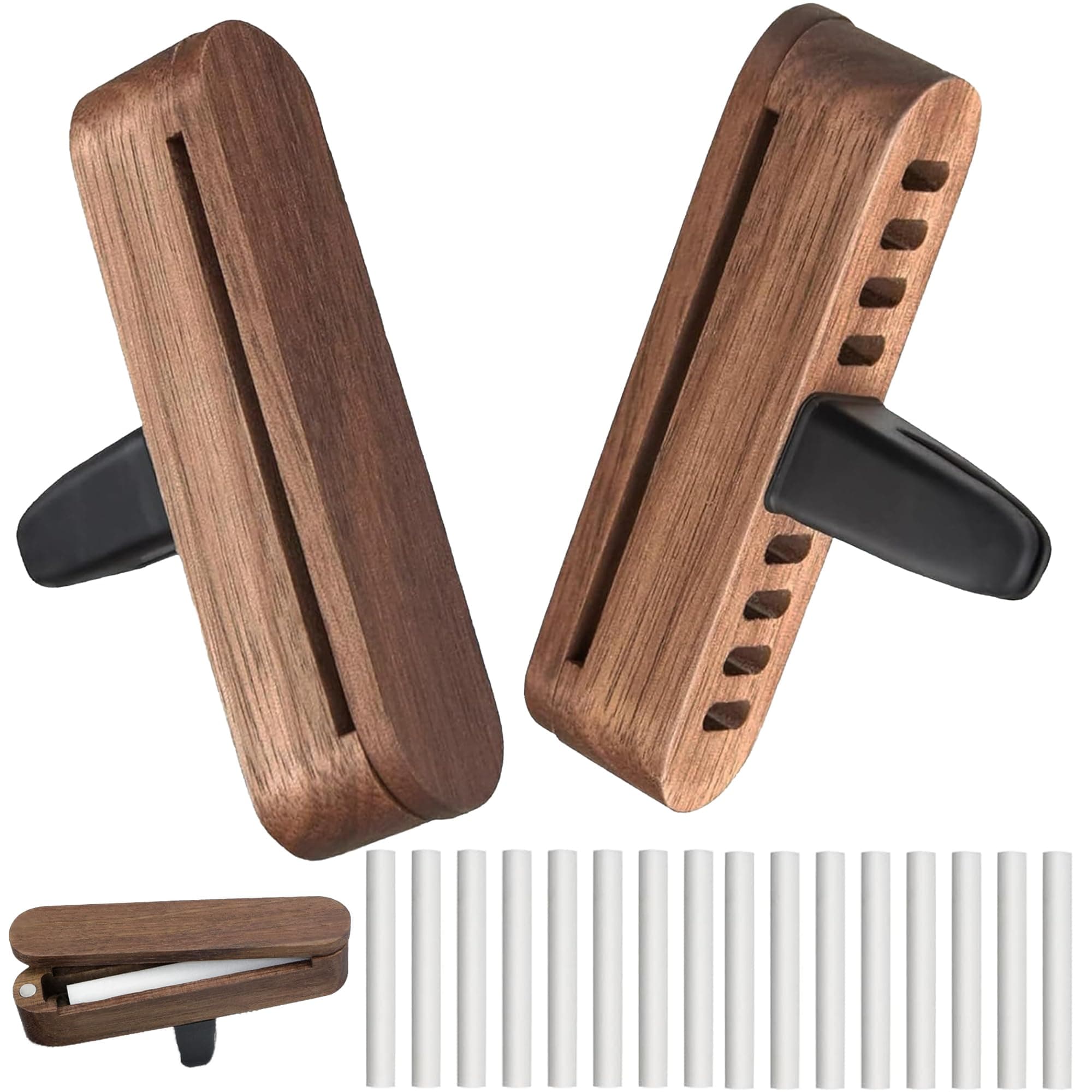 2 Stück Auto Diffuser für Ätherische Öle, Auto Diffusor Holz, Holz Auto Diffusor für Ätherische Öle, mit 16 PCS Nachfüllauflagen, Auto Duft Innenraum, für mehr Fahrspaß für Autos