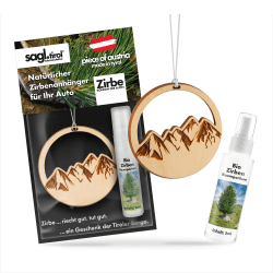 sagl.tirol Auto Duft aus Zirben Holz [100% Bio] inkl. Zirben Raum Parfüm 5ml I verschiedene Motive I natürlicher Auto Duftbaum I Auto Duft Innenraum I Auto Lufterfrischer I Autoduft I Berglandschaft Angebot bei HelloDeals