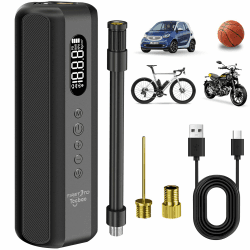 Tccbac Fahrradpumpe Elektrisch 5200mAh Elektrische Luftpumpe 10Bar Mini Akku Kompressor mit Manometer für Alle Fahrräder Motorräder und Autos Schwarz