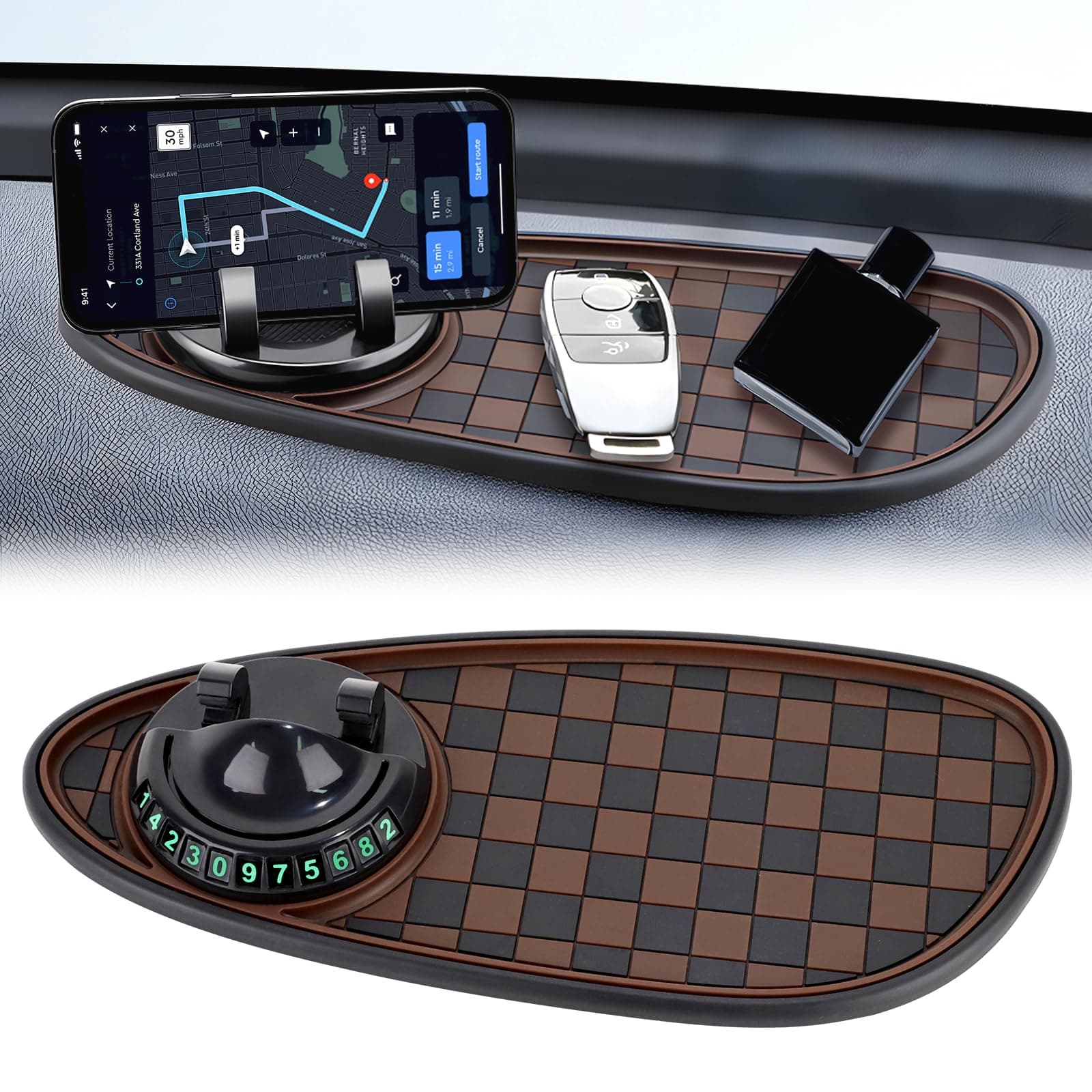 Prmape Antirutschmatte Auto Armaturenbrett Handy, Anti Rutsch Matte Auto für Handy, Anti Rutsch Pad Auto Handyhalter, Car Anti Slip Mat Auto Universal Phone Holder mit Parknummer für Brillen