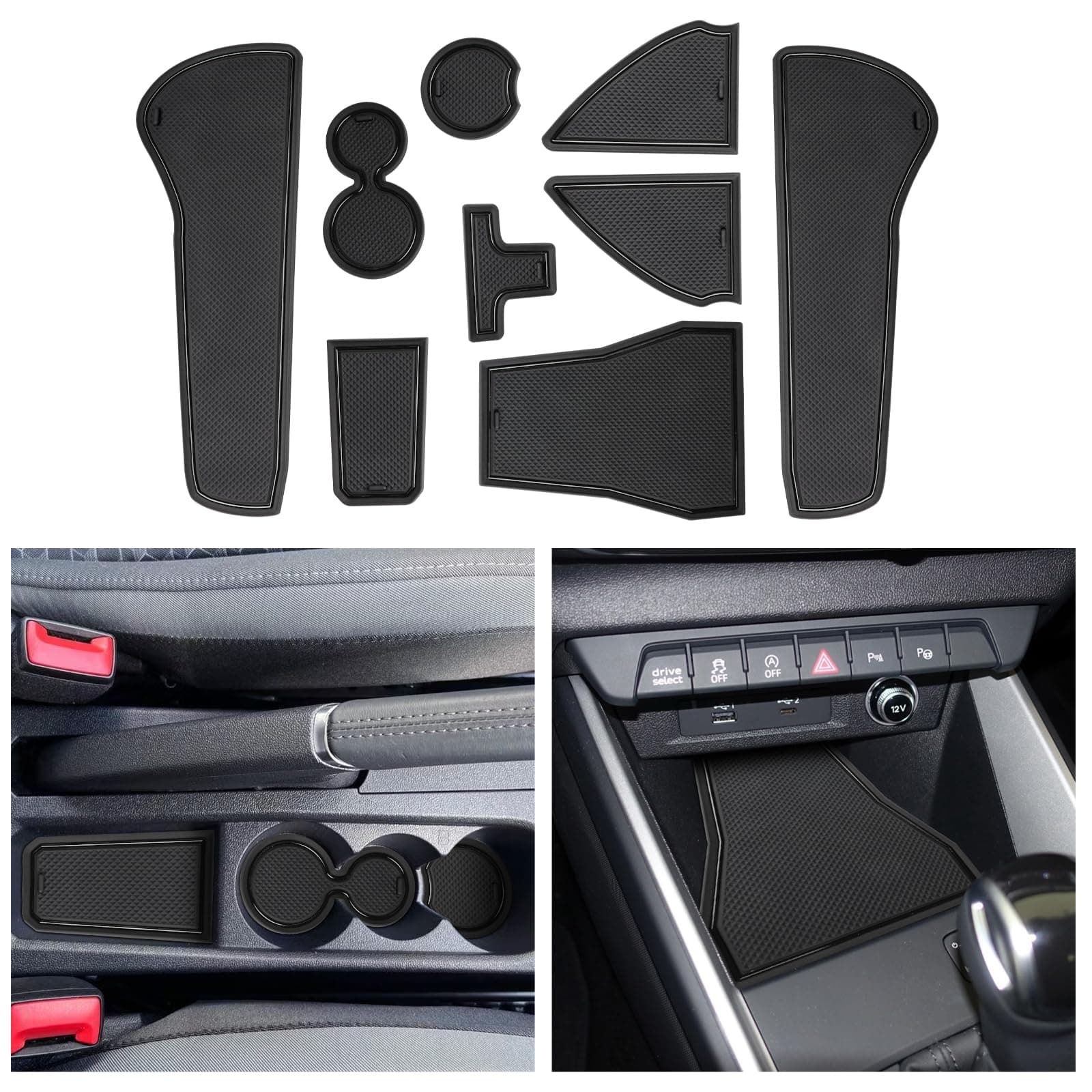 CDEFG Kompatibel mit Audi A1 GB 2019-2023 2024 2025 Gummimatten Mittelkonsole Antirutschmatten rutschfest Auto Gummi Matte A1 Sportback 2024 Zubehör (Schwarz) Angebot bei HelloDeals