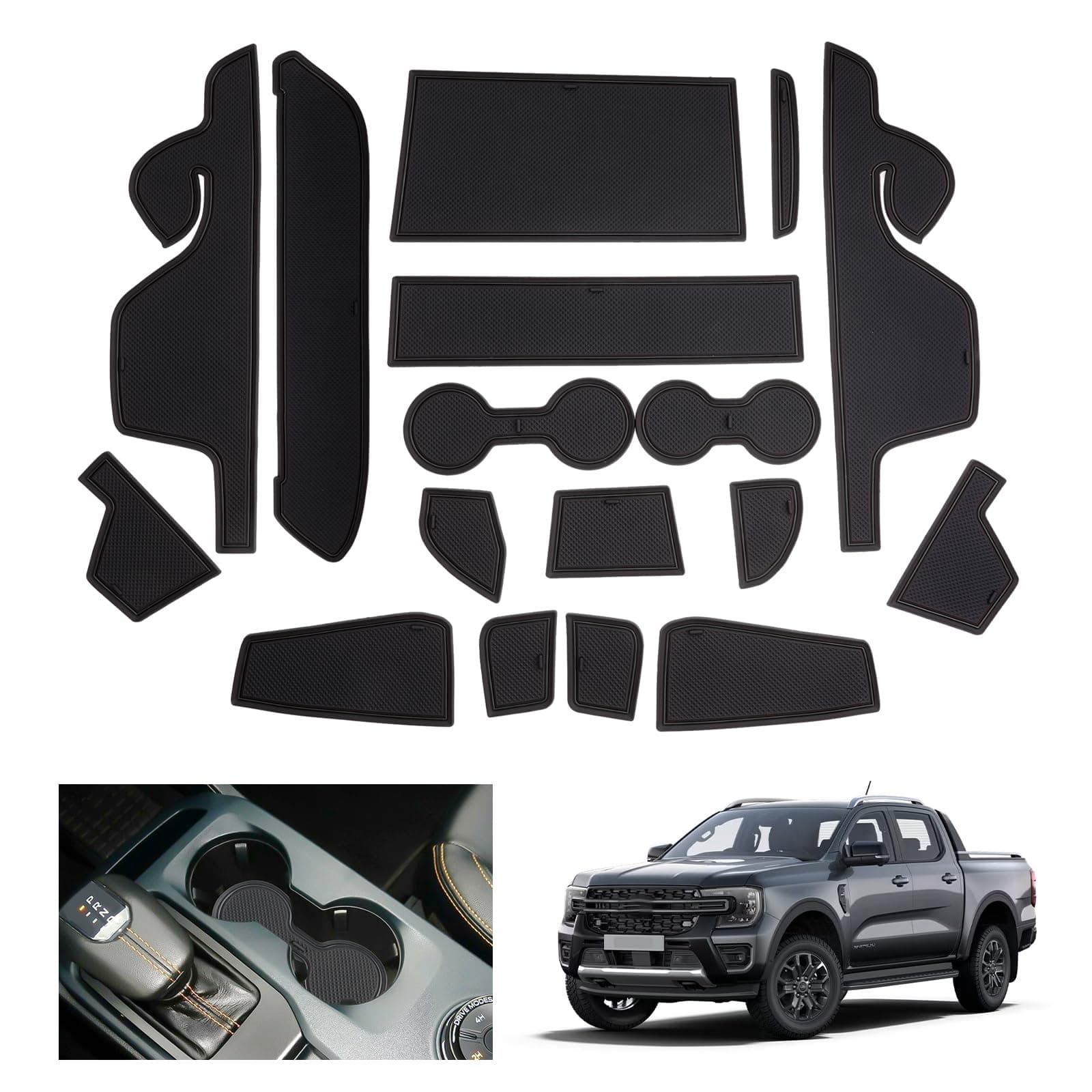 GAFAT Kompatibel mit Neu Ford Ranger T9 2023 2024 2025 (Elektronische Bremse) Antirutschmatten, Ranger Raptor Wildtrak Gummimatten Non-Slip, Mittelkonsole Türnaht, Ranger 2024 Zubehör (Schwarz) Angebot bei HelloDeals