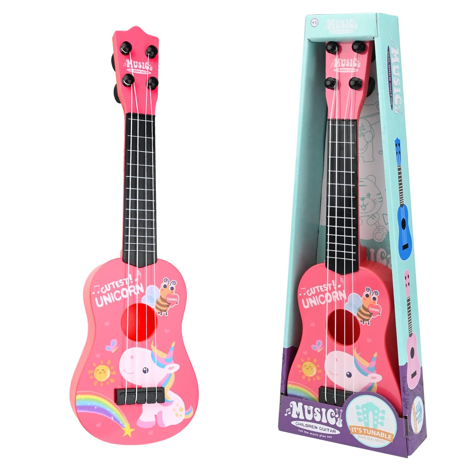 42 cm Kindergitarre, Musikspielzeug Ukulele Instrument, Klassische Mini-Gitarre Mit 4 Verstellbaren Saiten und Plektren Edition-C Angebot bei HelloDeals