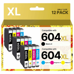 HALLOLUX 604 Patronen 604XL Multipack Kompatibel für Epson 604 Patronen 604 XL für Epson XP 3200 Druckerpatronen für XP 2205 XP 4200 XP 3205 XP 4205 Workforce WF 2930 WF 2935 WF 2910 (12er-Pack) 3 Schwarz, 3 Cyan, 3 Magenta, 3 Gelb 604XL