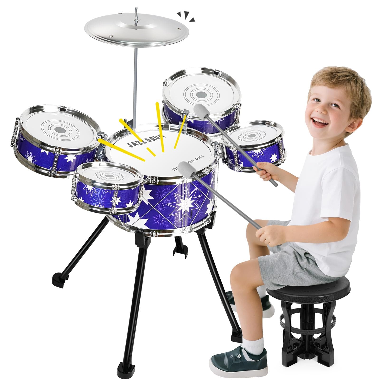 Upgrade Schlagzeug Spielzeug Kinder 2-4 Jazz Schlagzeug mit Hocker Musikinstrument Spielzeug für 3 4 5 Jahre alte Mädchen Jungen Geschenke Angebot bei HelloDeals